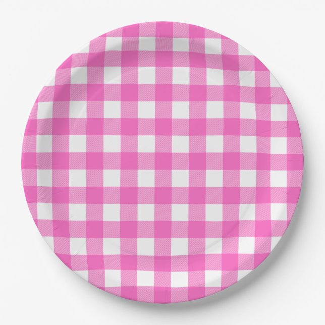 Assiettes En Carton Vichy chamois rose et blanc (Devant)