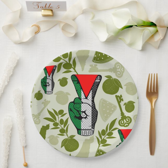 Assiettes En Carton Victory Sign Hand Resistance Red Triangle Symbol (Mariage)