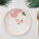 Assiettes En Carton Vidéo Vintage rose vif Père Noël Christmas Party<br><div class="desc">Ces Blush Pink Vintage Winking Père Noël Noël jetable papier rond dîner et dîners / salade plaques disposent d'un graphique antique du Père Noël qui a été recoloré et réinventé. L'arrière - plan est un motif à bandes verticales monochromatique (rose pâle, quartz rose et blanc), idéal pour toute réunion de...</div>