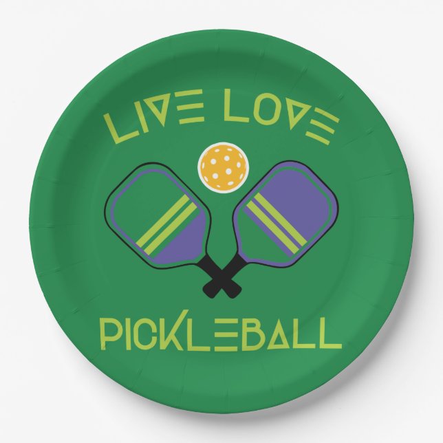 Assiettes En Carton 😍 Vie, amour, Plaques de papier vert pickleball (Devant)