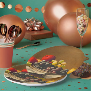 Assiettes En Carton Vie morte, pommes, raisins, fruits