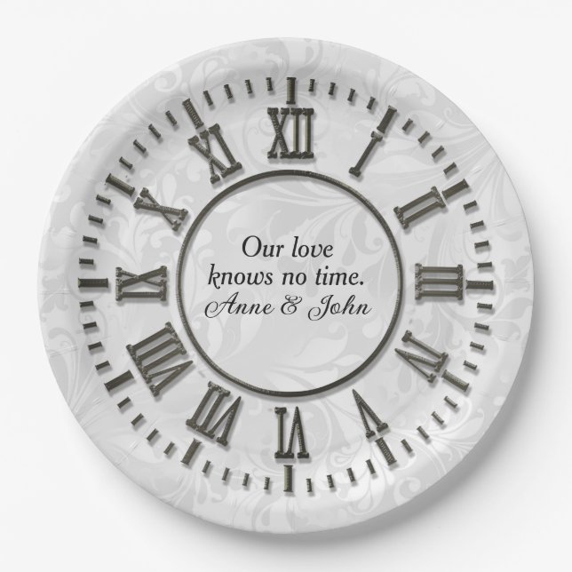 Assiettes En Carton Vieille Horloge Sans Mains Damas Satin (Devant)