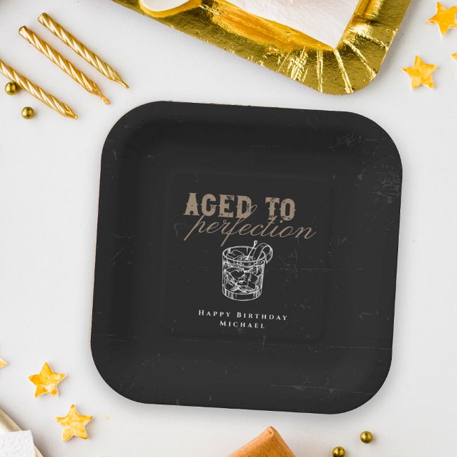Assiettes En Carton Vieilli à la Perfection Whiskey fête d'anniversair (Créateur téléchargé)