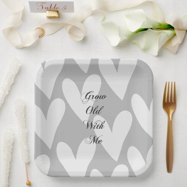 Assiettes En Carton Vieillir Avec Moi Aimer Grey White Hearts Mariage (Mariage)