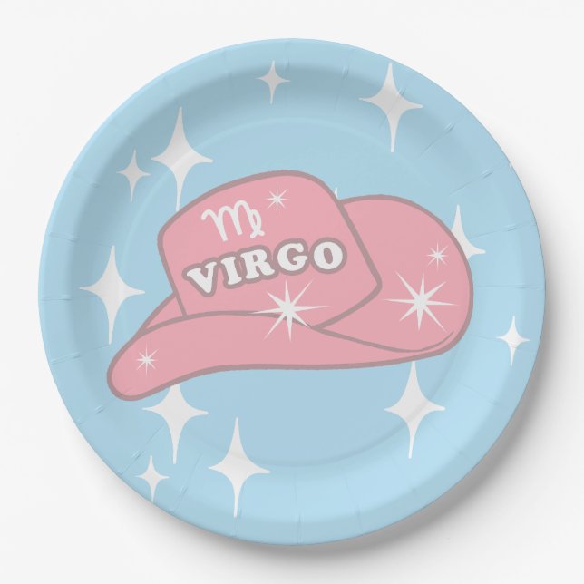 Assiettes En Carton Vierge moderne Zodiac Cowgirl Casquette Blue Party (Devant)