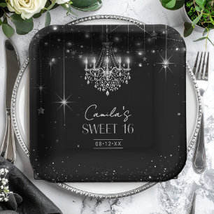Assiettes En Carton Vieux Hollywood B & W Chandelier Sweet 16 ID1108