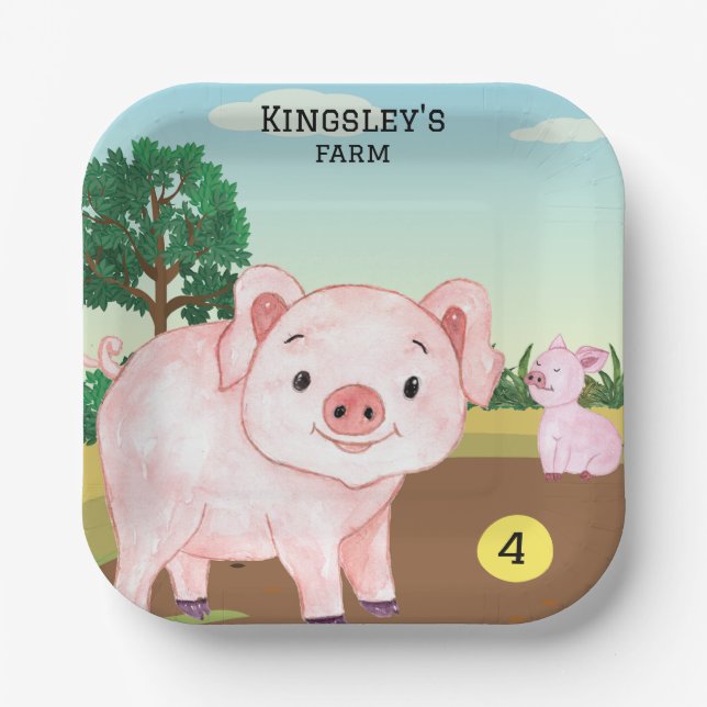 Assiettes En Carton Vieux MacDonald's élevage de cochons personnalisé (Recto)