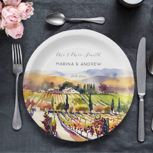 Assiettes En Carton Vignoble Napa Valley aquarelle mariage vaisselle