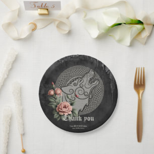 Assiettes En Carton Viking Wolf & Rose. Une tête de loup stylisée,