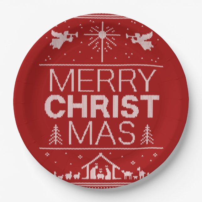Assiettes En Carton Vilain Joyeux Chandail de Noël Religieux Christ Ro (Devant)