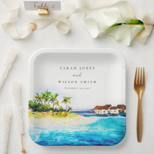 Assiettes En Carton Villa Tropical Overwater Seascape Beach Mariage