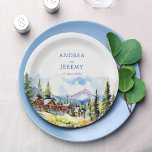 Assiettes En Carton Village de montagne Colorado paysage d'été<br><div class="desc">Paysage du village de montagne du Colorado mariage monogrammed plaques imprimées customisées modèle,  aquarelle Colorado village de montagne paysage d'été thème mariage personnalisées plaques de papier personnalisées mariage accueil décoration de table</div>