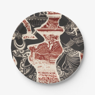 Assiettes En Carton Village des femmes africaines tribales de vintage 