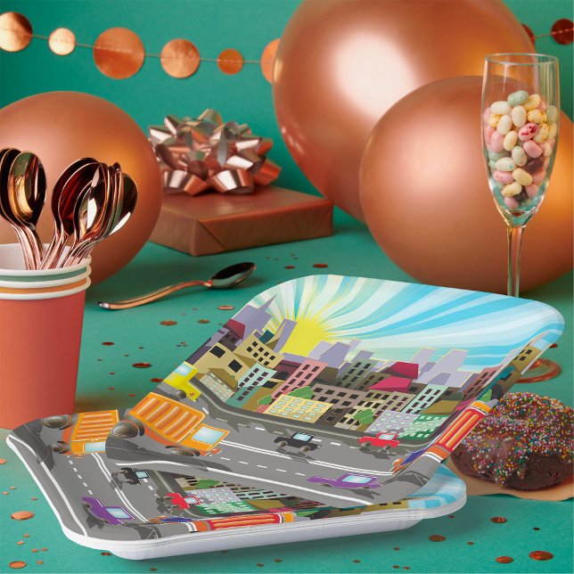 Assiettes En Carton Ville Autoroute Ville Ville (Créateur téléchargé)