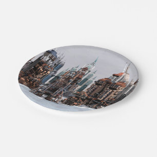 Assiettes En Carton Ville de fantasy futuriste Art de paysage urbain S