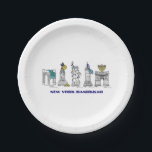 Assiettes En Carton Ville de New York Photographies Hanoukka NYC Chanu<br><div class="desc">Il présente une illustration originale en stylo et en encre de divers monuments de New York "habillés" pour la saison des fêtes. Parfait pour les célébrations Hanoukka.</div>