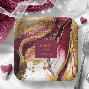 Assiettes En Carton Vin mousseux de mariage abstrait rouge ID1018