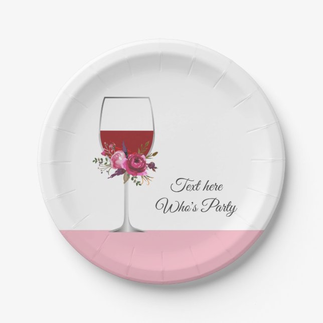 Assiettes En Carton vin rouge, anniversaire adulte, mariage, floral (Devant)