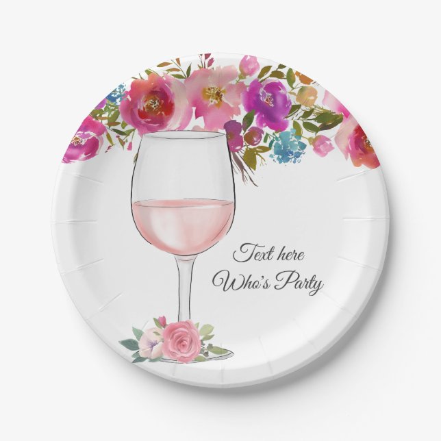 Assiettes En Carton vin rouge, anniversaire adulte, mariage, floral (Devant)