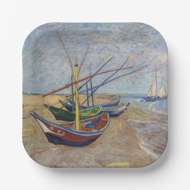 Assiettes En Carton Vincent van Gogh - Bateaux de pêche sur la plage (Recto)