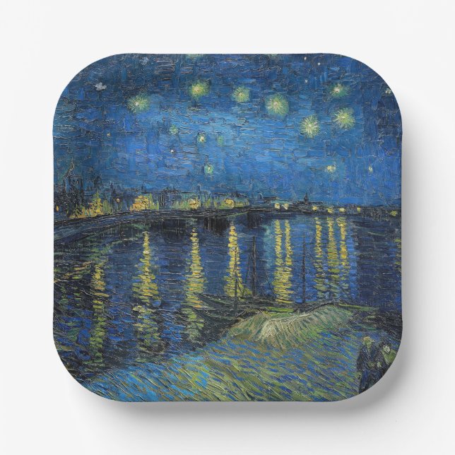 Assiettes En Carton Vincent van Gogh - Nuit étoilée sur le Rhône (Recto)