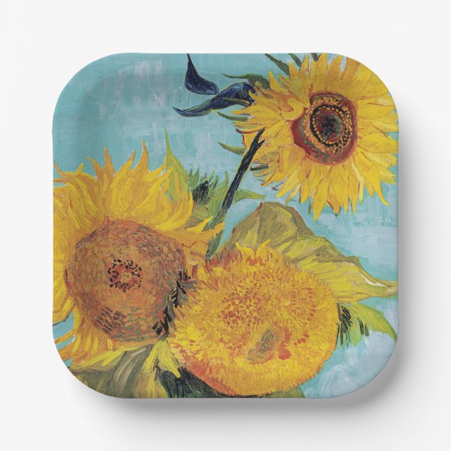 Assiettes En Carton Vincent Van Gogh - Trois tournesols dans un vase (Recto)