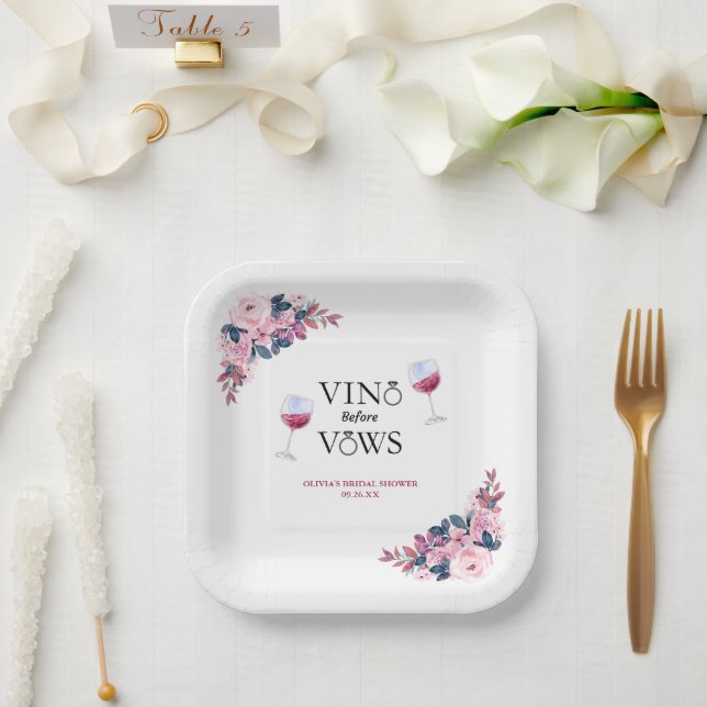 Assiettes En Carton Vino Before Vows Rose Florale Enterrement de Vie d (Mariage)
