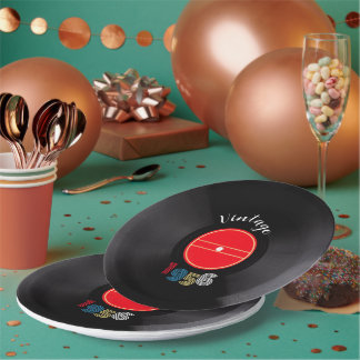 Assiettes En Carton Vintage 1956 Record 70th Birthday Retro Stripe