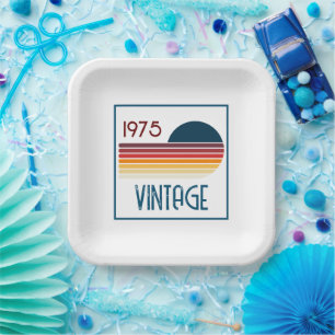 Assiettes En Carton Vintage 1975 Retro Stripe Sun 50e anniversaire