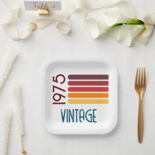 Assiettes En Carton Vintage 1975 Retro Stripe Sun 50e anniversaire