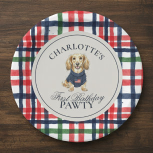 Assiettes En Carton Vintage Americana Plaid Dachshund Premier annivers