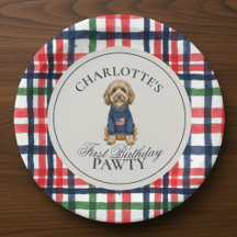 Vintage Americana Plaid Doodle Chien Premier anniv