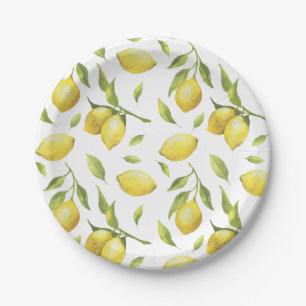 Assiettes En Carton Vintage Aquarelle Lemons et Motif de verdure