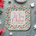 Assiettes En Carton Vintage Arbre de Noël<br><div class="desc">Des ornements vintage de sapins de Noël de grandes plaques en papier carré complètent votre fête de Noël ou de vacances. Joyeux Noël et votre nom en lettres chic personnalise ce design. CORRESPONDRE des articles dans notre magasin.</div>