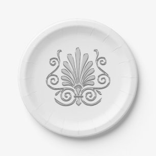 Assiettes En Carton Vintage Art Déco Argent Plume Arabesque