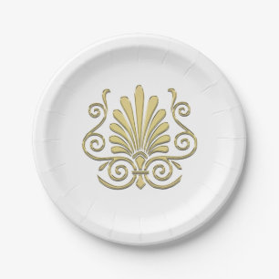 Assiettes En Carton Vintage Art Déco Gold Plume Arabesque
