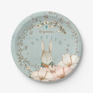 Assiettes En Carton Vintage Baptême Botanique De Lapin Vert Baptême