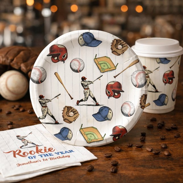 Assiettes En Carton Vintage Baseball Birthday (Vintage Baseball Birthday Paper Plates)
