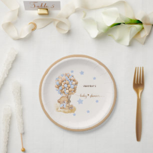 Assiettes En Carton Vintage Bearly Wait Dusty Blue Baby Shower