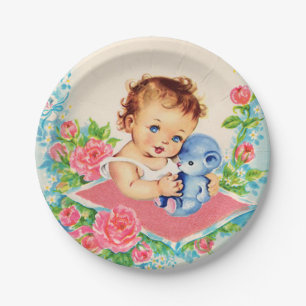 Assiettes En Carton Vintage bébé fille et Baby shower Rose plaque de g