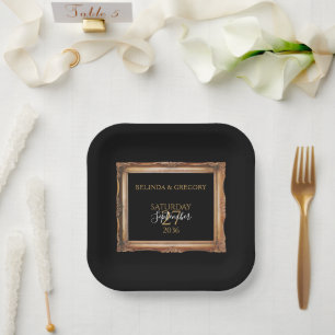 Assiettes En Carton Vintage Black & Gold Mariage