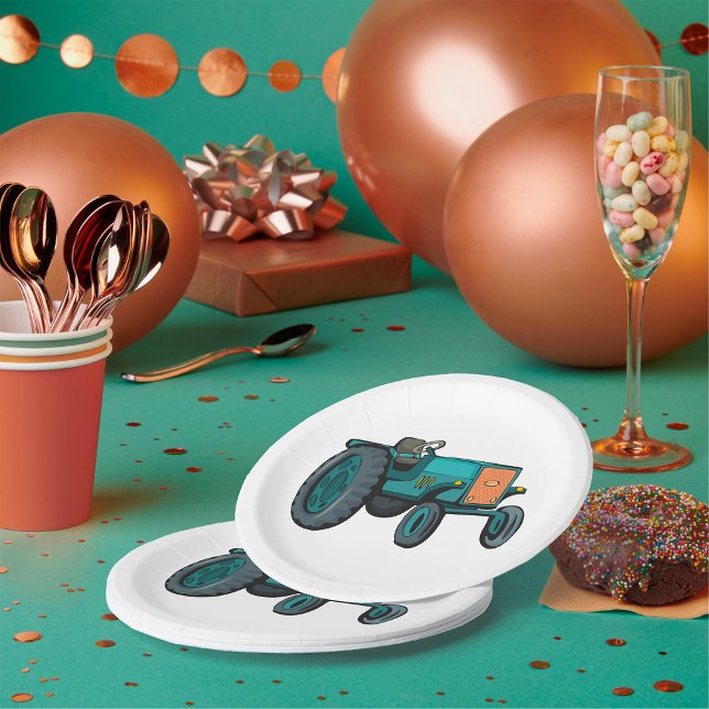 Assiettes En Carton Vintage Blue Tracteur (Créateur téléchargé)