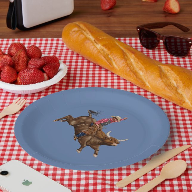 Assiettes En Carton Vintage bull équitation cowboy (Pique-nique)
