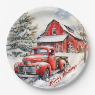 Assiettes En Carton Vintage Camion de la ferme rouge Grange rouge