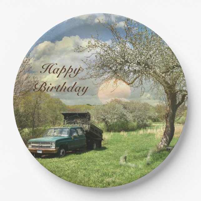 Assiettes En Carton Vintage Camion Sunset Joyeux Anniversaire (Devant)