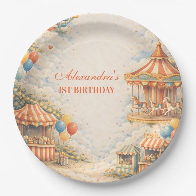 Assiettes En Carton Vintage Carnival Circus Birthday (Devant)