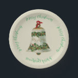 Assiettes En Carton Vintage Christmas Holly Bell & voeux de Noël<br><div class="desc">Cloche de Noël vintage avec baies sainte et rouge avec voeux de Noël joyeux. Art de Noël avec voeux de Noël.</div>