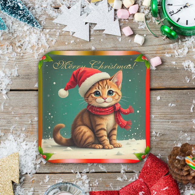 Assiettes En Carton Vintage Christmas Kitten Merry Christmas (Vintage Christmas Kitten Merry Christmas Paper Plates by the Olde Christmas Shoppe)