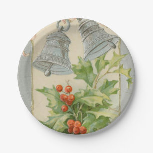 Assiettes En Carton Vintage Christmas Silver Bells & Holly