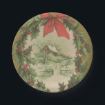 Assiettes En Carton Vintage Christmas Wreath and Winter Cabin<br><div class="desc">This is a vintage illustration of a Christmas wreath and a winter cabin.</div>